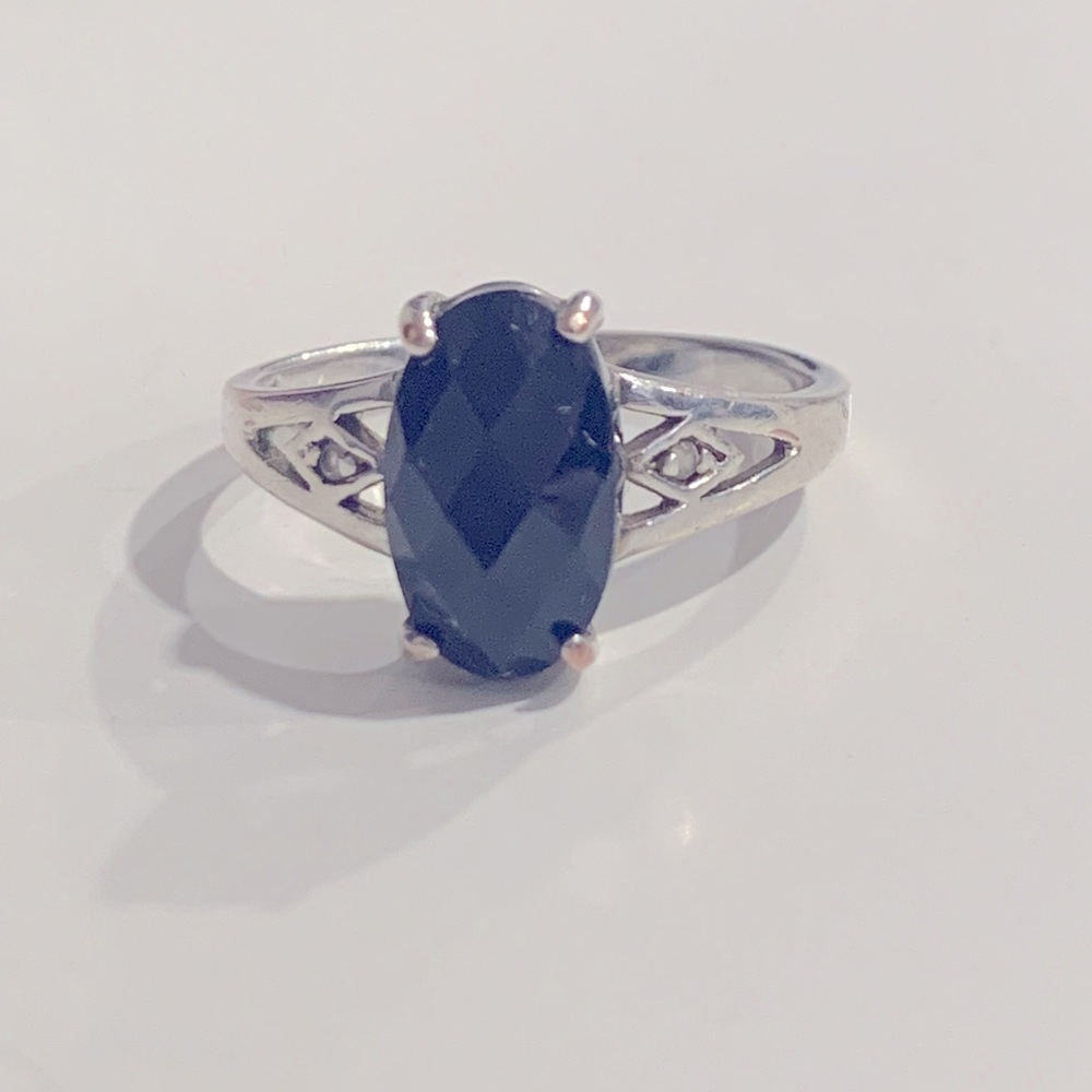 Sterling Silver Ring with Onyx Stone and Diamonds